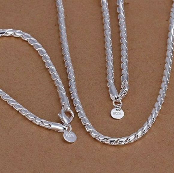 Men's 925 Sterling Silver Necklace and Bracelet - Picture 2 of 2